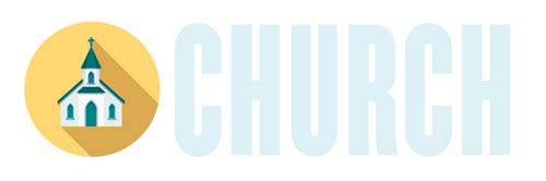 an illustration of a church building and the word "church"